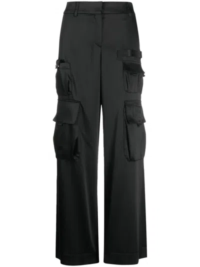 Off-white Satin Cargo Trousers In Black Black