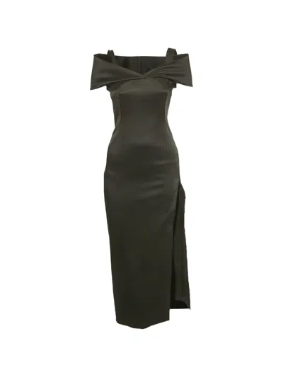 Pre-owned Off-white Satin Cold-shoulder Dress In Black