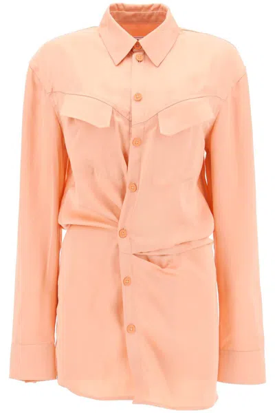 Off-white Satin Mini Shirt Dress In Rosa