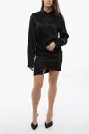 Off-white Satin Twist Wrap Shirt Dress In Black