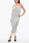 Off-white Satin Upside Down Dress With Chiffon Flounces In Grey