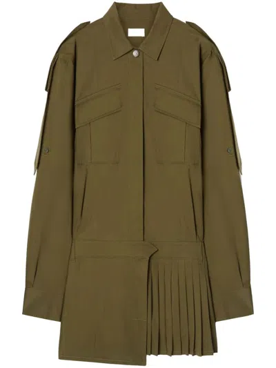 Off-white Savana Short Cotton Dress With Front Pockets And Buttons In Green