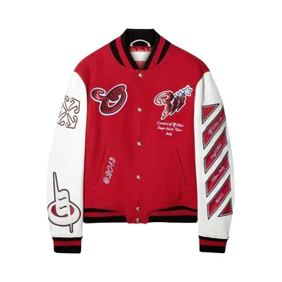Pre-owned Off-white Scorpio Lea Wool Varsity Jacket 'red/off White' | Men's Size 48