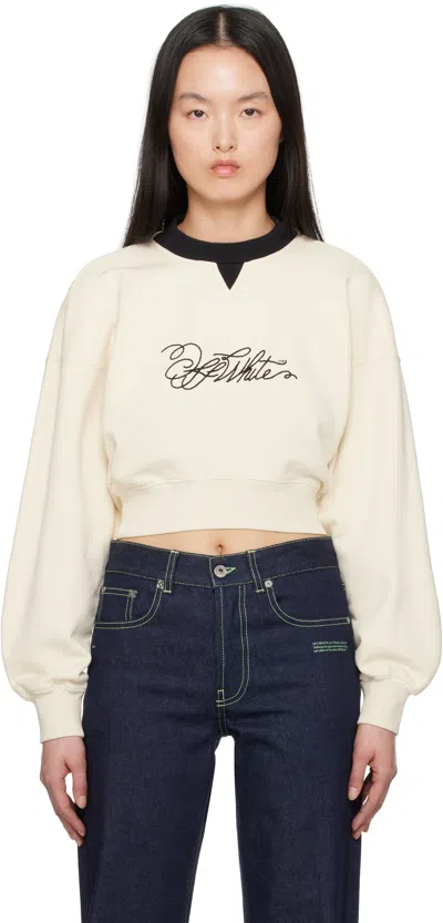 Off-white Script Crop Sweatshirt In White Asparagus