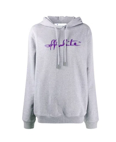 Off-white Script-logo Relaxed-fit Hoodie In Gray | ModeSens