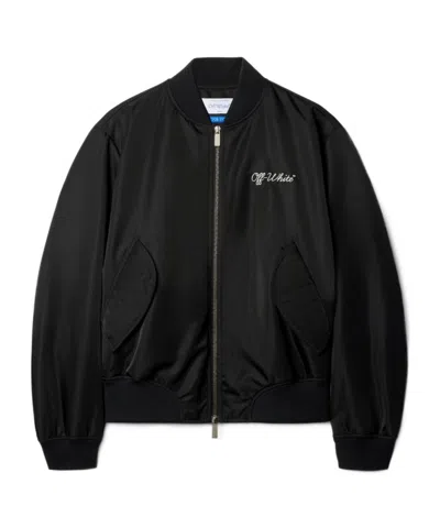 Off-white Script Nyl Bomber Jacket In Black