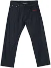 Off-white Embroidered-logo Jeans In Navy Blue/red