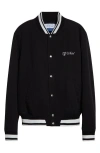 Off-white College Satin Souvenir Bomber Jacket In Black - White