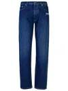 Off-white Script Tapered Blue Cotton Jeans In Blue