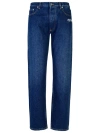 Off-white Script Tapered Blue Cotton Jeans In Blue