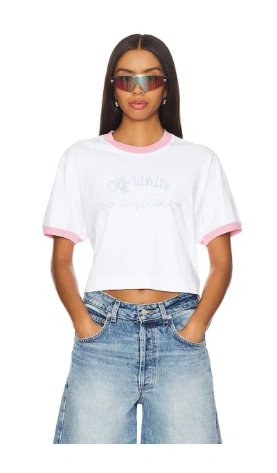 Off-white Script Type Crop Tee In White & Milky