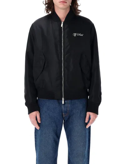 Off-white Script Varsity Jacket In Black