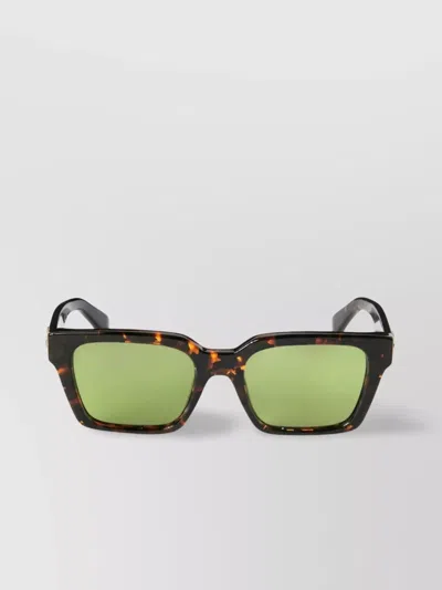 Off-white Sculpted Square Frame Sunglasses With Uv Protection In Green