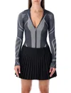 Off-white Diag Seamless Black Long-sleeve Zip Bodysuit In Gray