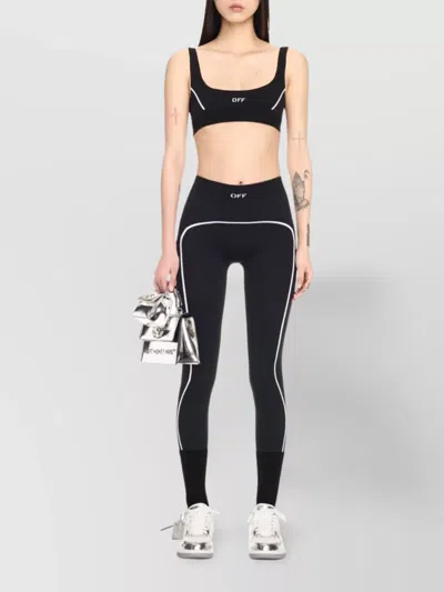 Off-white Seamless Ribbed Trim Trousers With Elastic Waistband In Black