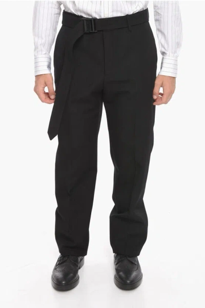 Off-white Seasonal Belted Buckle Dry Wool Pants In Black