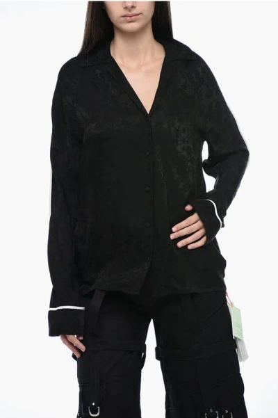 OFF-WHITE SEASONAL BROCADE SHIRT WITH CONTRASTING TRIMS
