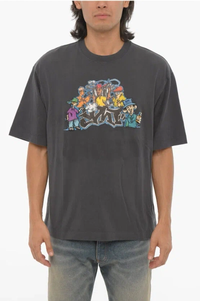 Off-white Seasonal Crew-neck T-shirt With Graffiti Print In Grey