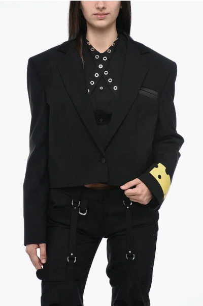 Off-white Seasonal Cropped Blazer With Satin Detail In Black