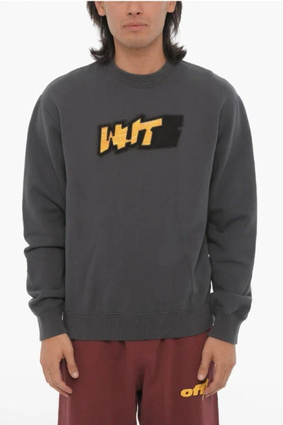 Off-white Seasonal Slim Fit Crew-neck Sweatshirt With Contrasting Deta In Grey