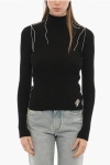 Off-white Seasonal Turtle-neck Ribbed Sweater With Contrasting Details