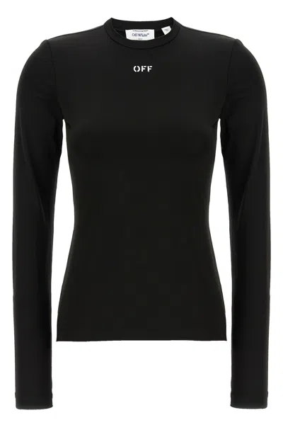 Off-white Fitted Long Sleeve Ribbed Crop T-shirt In Black