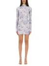 Off-white Light Blue High-neck Mini Dress With Print In Multicolour