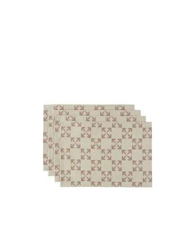 Off-white Set Of Four Arrows Pattern Place Mats In Nude