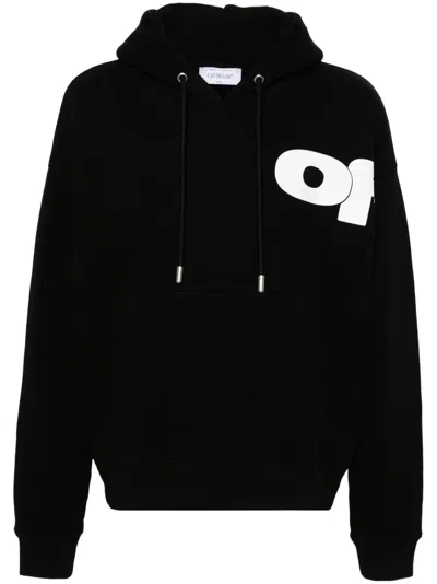 Off-white Relaxed Fit Black Hoodie With Bold Graphic Accents