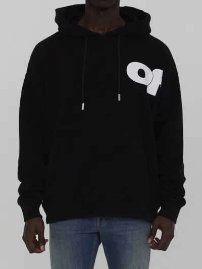 Off-white Relaxed Fit Black Hoodie With Bold Graphic Accents