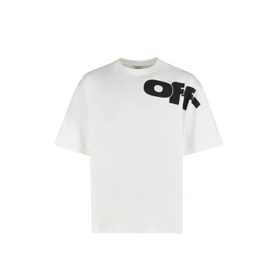 Off-white Crew Neck Shared Logo Cotton T-shirt With Print In White