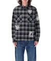 Off-white Grey And Black Shirt With Characters Print And Check Motif In Cotton Man