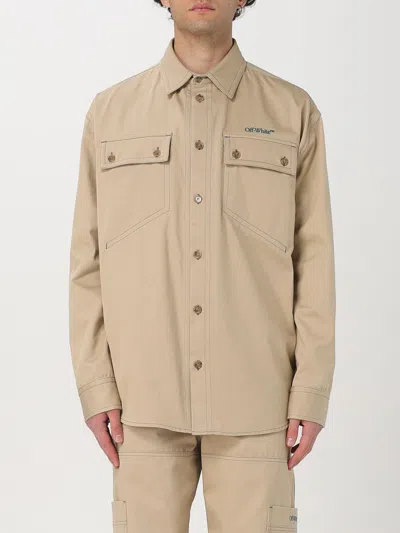 Off-white Stitch Cotgab Milit Overshirt In Beige