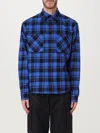 Off-white Cotton Shirt With Check Motif In Blau