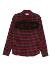 Off-white Bordeaux Shirt With Maxi Logo Lettering On The Front And All-over Check Motif In Wool Man In Red
