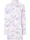 Off-white Light Blue High-neck Mini Dress With Print In Purple