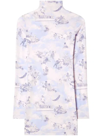 OFF-WHITE OFF-WHITE SHORT HIGH-NECK DRESS WITH WHIMSICAL PRINT