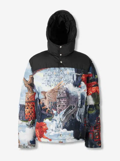 Off-white Print Hooded Down Jacket In Black