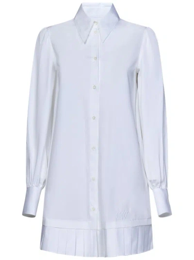 Off-white Short Shirt Dress In White Cotton Poplin In Blue