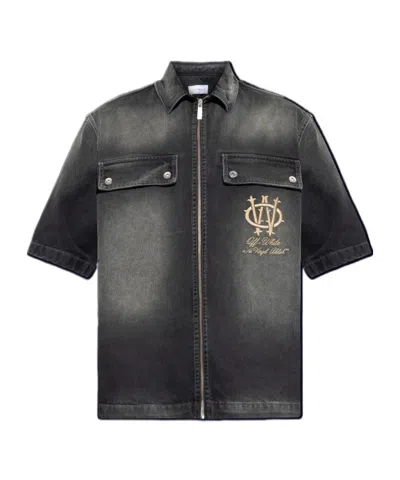 Off-white Short-sleeved Denim Shirt In Black