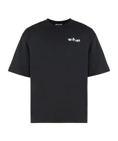 Off-white Back Print Slim Fit Cotton T-shirt In Black