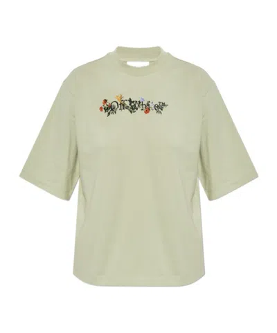 Off-white Floral Embroidered T-shirt In Green