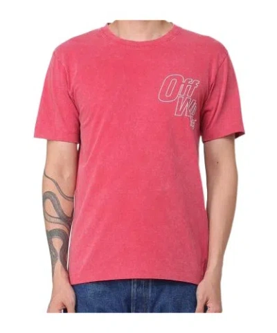 Off-white Ribbed Neck Cotton T-shirt With Arrow Design In Pink