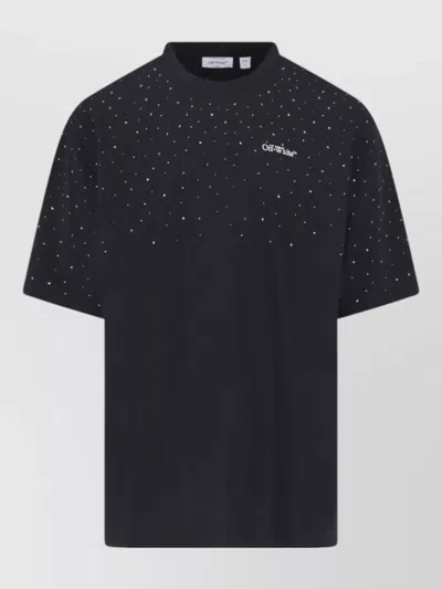 Off-white Short Sleeve T Shirt Rhinestone Detail In Black