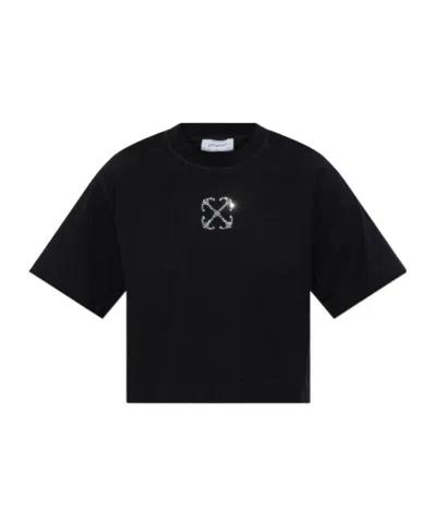 OFF-WHITE OFF-WHITE LOGO EMBELLISHED CROPPED T-SHIRT