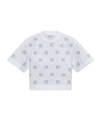 OFF-WHITE OFF-WHITE ALL-OVER LOGO CROPPED T-SHIRT