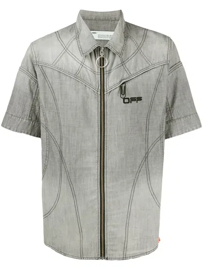 Off-white Short-sleeved Zipped Shirt In Gray