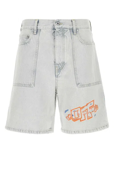 Off-white Embroidered-logo Denim Shorts In Grey
