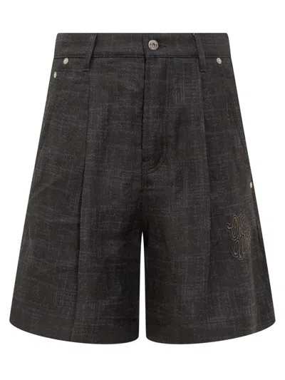 Off-white Linen Shorts With Logo In Black