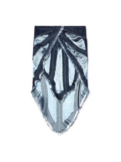Off-white Shredded Denim Skirt In Blue